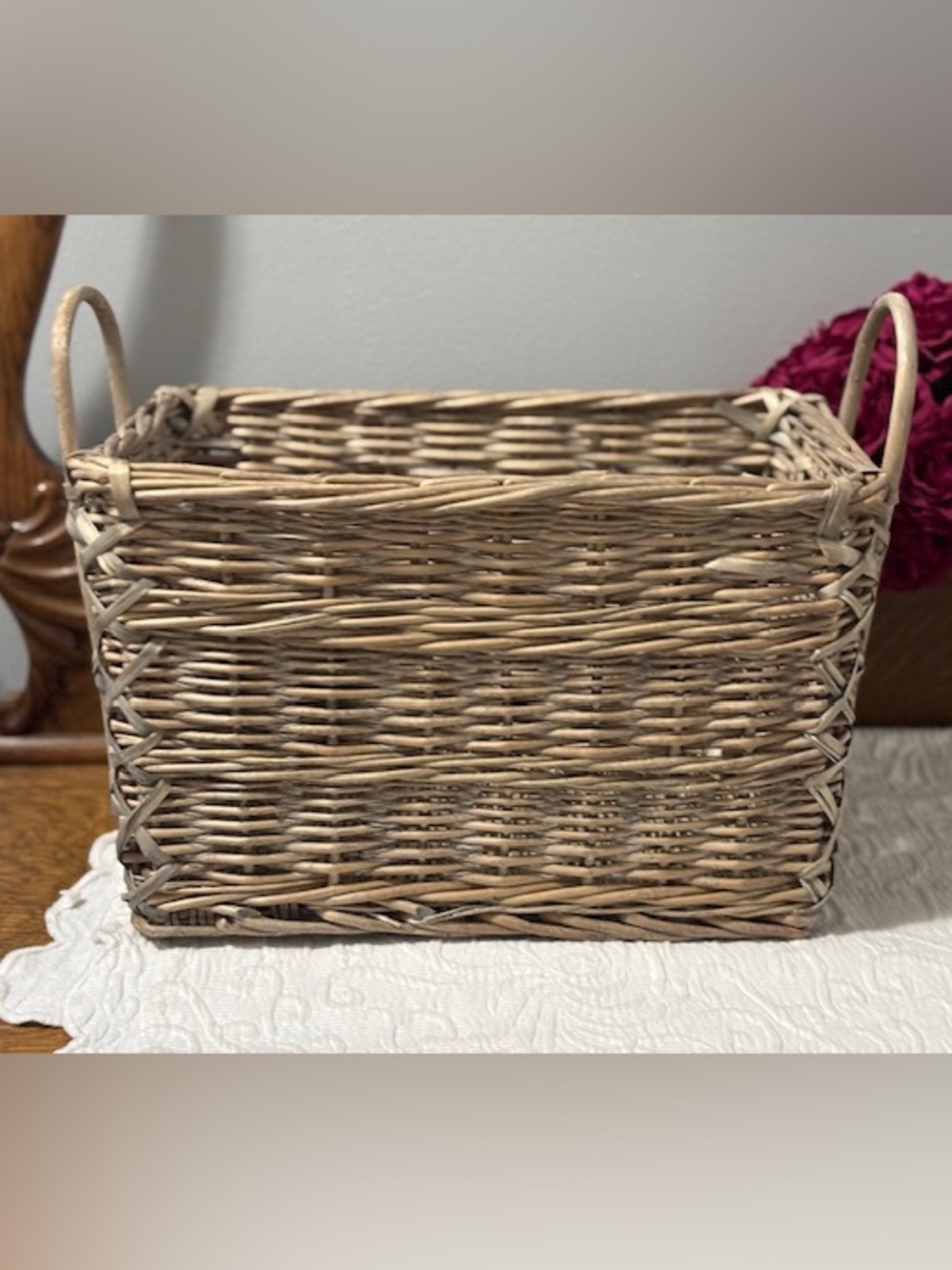 Kouboo Wicker Rattan Rectangular Basket with Handles